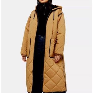 Topshop Tan Quilted Hooded Puffer Jacket